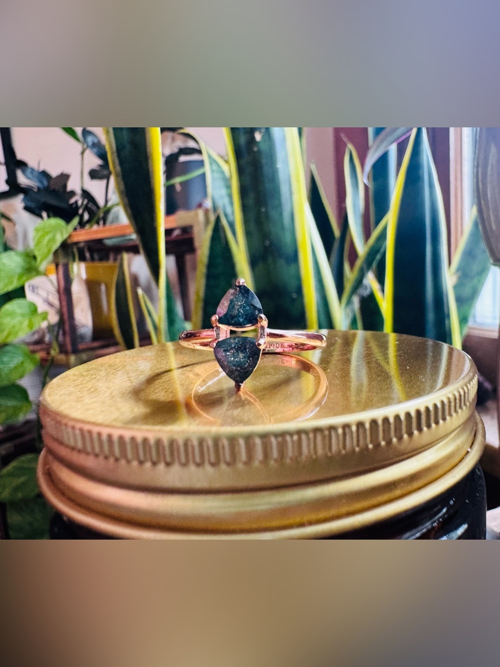 Bomb Party Rose Gold Dark Sparkle Double Pear Ring Size 10